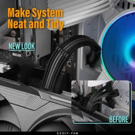 EZDIY-FAB GPU Power Sleeved Cable Extension, 16pin(12+4) 12VHPWR PCIe 5.0 Connector Male to Female for RTX 3090Ti 4070Ti 4080 4090, with Cable Combs-16AWG/Black Grey