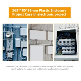 Akozon Water-Resistant Plastic Enclosure Project Case DIY Junction Box (263 * 185 * 95mm, Grayish, IP65, Includes 6 Screws & 1 Rope, ABS)