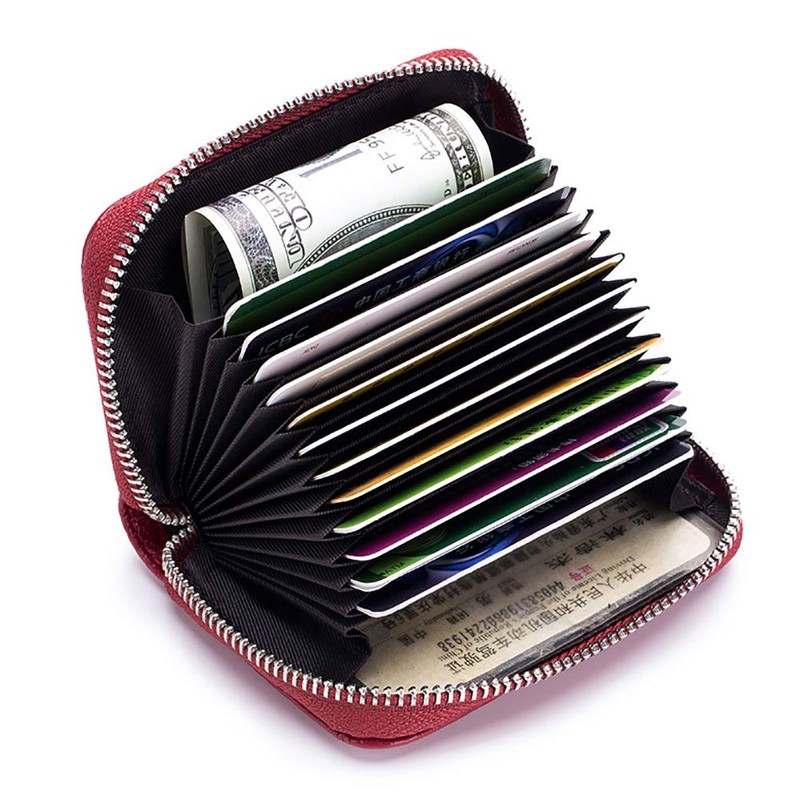 EASTNIGHTS Leather Credit Card Wallet RFID Blocking Zipper Card Case