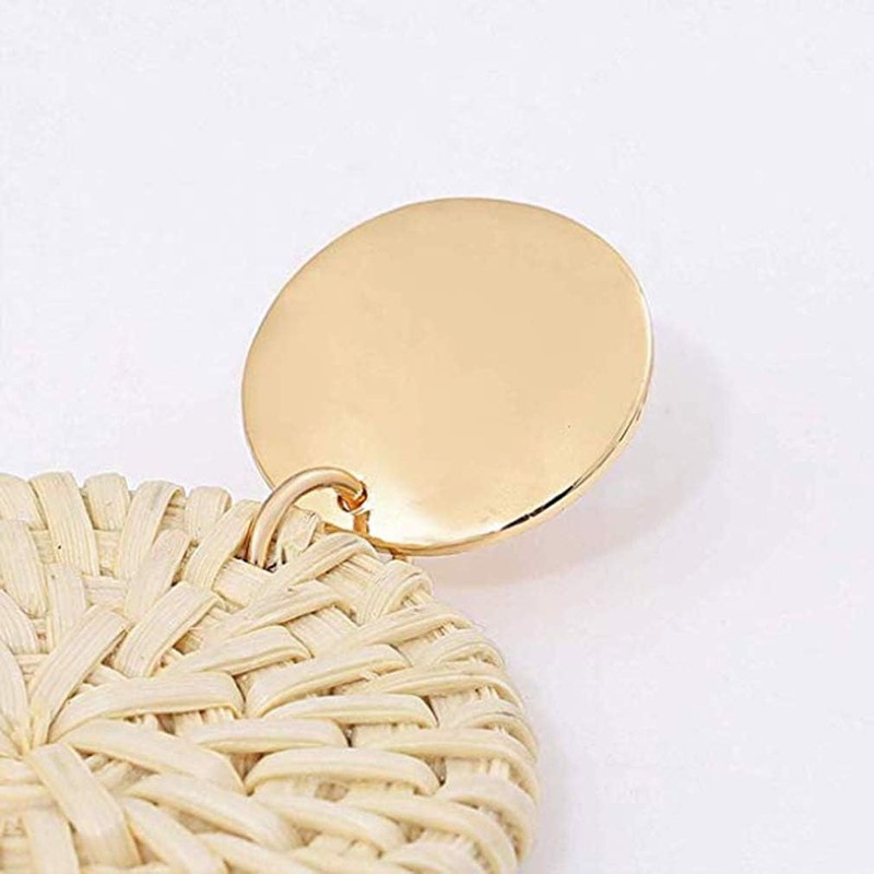 Lightweight Rattan Statement Earrings for Women,Geometric Tassel Woven Boho Earrings