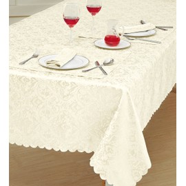 Best Linen Table Cloth Classic Damask Printed Jacquard Table Cover Shape Rectangle Round Table Runner Napkin for Kitchen Picnic Garden (Cream, Rectangle 52" x 70")
