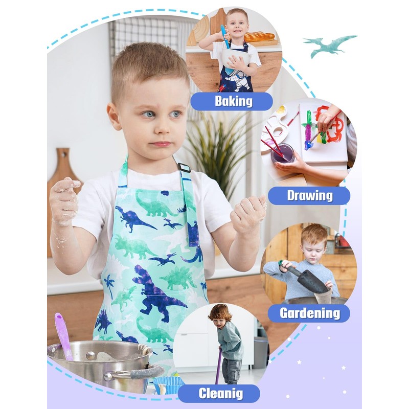 Kids Aprons - 2 Pack Dinosaur Kids Art Aprons for