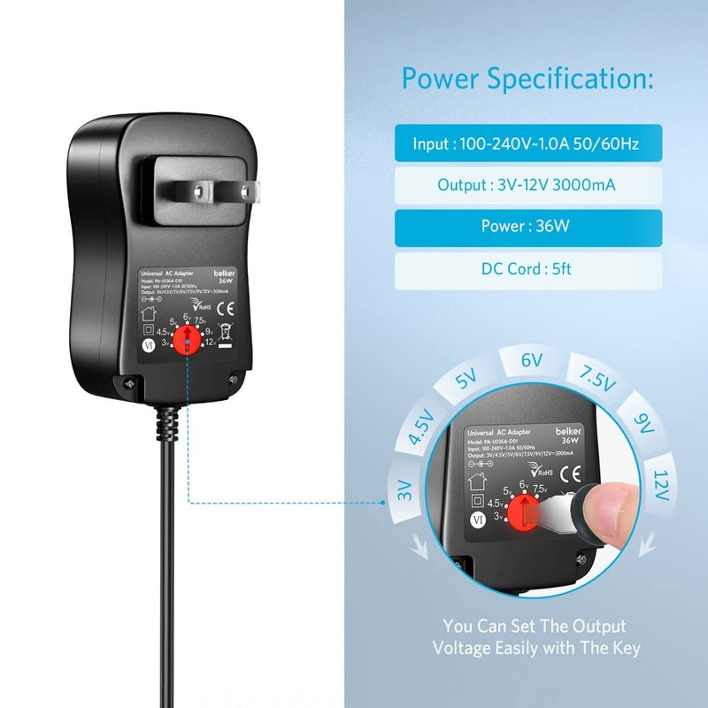 Belker 36W Universal 3V 4.5V 5V 6V 7.5V 9V 12V