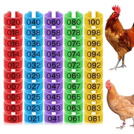 Zalizr 100 Pcs Chicken Leg Bands, 20mm Colorful Numbered Poultry Identification Tags, Durable Plastic Leg Bands for Chickens, Ducks, Geese, Turkeys, and Gamefowl