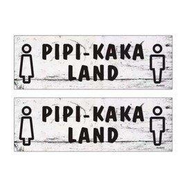 Andchi PIPI KAKA LAND Toilet Door Signs for Toilet Door Sign, Funny Washroom Sign, Toilet Sign, Door Sign, Aluminium Pointing Signs 28 x 10 cm, Pack of 2