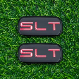 Side Pillar Roof Cab Emblem Badge Nameplates Sticker Replacement for 2002-2007 "SLT 2Pc (Black Red Chrome)