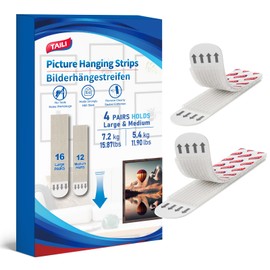 TAILI Picture Hanging Strips Heavy Duty, 16 Pairs Large & 12 Medium (28 Pairs, 56 Strips) Frame Hangers Kits for Walls, Without Nail, Damage Free Adhesive Decor, Art, Mirror
