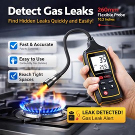 GOYOJO Natural Gas Leak Detector With 10-Inch Gooseneck, Digital Gas Detector, LCD Display With Backlight Design, For Kitchen/Home And Rv Natural Gas, Propane And Methane Detector, Includes Battery X3