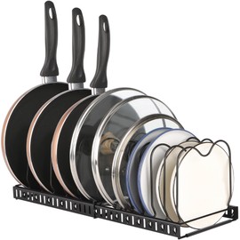 TITIROBA Frying Pan Rack with 12 Parts, Frying Pan Storage, Kitchen Storage Rack, Extendable, 22.4 x 7.7 x 7.7 inches (57.2 x 19.5 x 18 cm), Pot Rack, Pot Stand, Frying Pan, Lid Rest