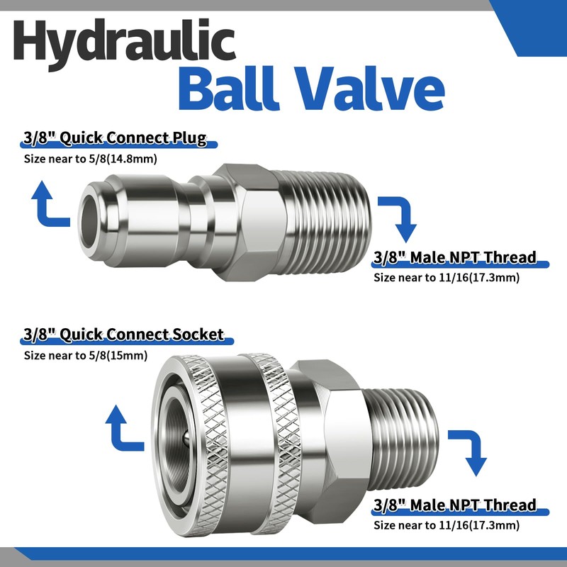 Boltigen DN10 Pressure Washer Ball Valve, Stainless Steel 3/8'' Quick