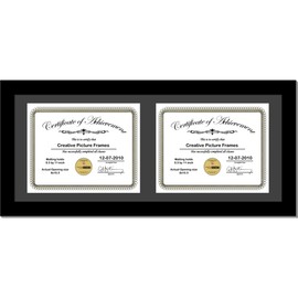 CreativePF [10x24bk-b] Black Horizontal Double Diploma Frame with 2 opening Black Mat, Holds 2-8.5 by 11-inch Documents with Wall Hanger