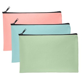 BEIMEIII Pack of 3 Faux Leather Bank Bags, 25 x 16 cm, for A5 Documents, Money Folder for Business, Household, School, Green, pink, blue