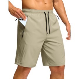 G Gradual Men's Hiking Shorts 7"/9" Lightweight Athletic Shorts for Men Quick Dry Stretch Casual Shorts with 3 Zipper Pockets(9inch,Khaki,3XL)