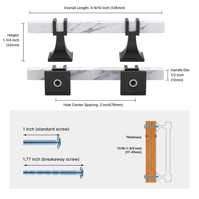 homdiy 10 Pack 3 Inch Marble Cabinet Pulls, White Marble