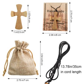 Enkrio Natural Wood Cross Pendant Necklace Tapered Wooden Cross Necklace with Adjustable Leather Cord Religious Jewelry for Men Women (Arc Angle)