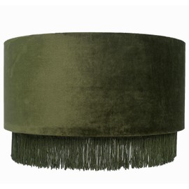 Tristan Home Premium Velvet Drum Lamp Shade with Fringe (Olive Green) 35cm Width