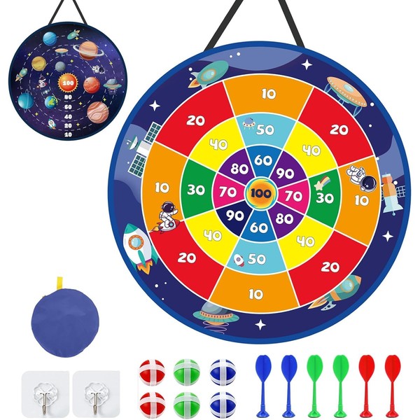 LAMEK 26" Space Dart Board for Kids Dart Double Sided