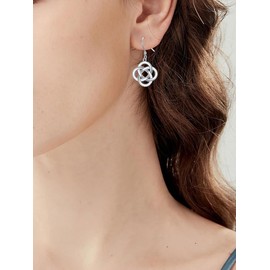 Earship Sterling Silver Lucky Irish Celtic Knot Dangle Drop Hooks Earrings for Women Birthday Anniversary Christmas Gifts