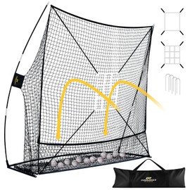 PodiuMax 7x7 Baseball & Softball Net with Upgraded Triangular Base, Large Ball Collection System, Softball Pitching Net with 2 Strike Zone, Baseball Nets for Batting Pitching Fielding