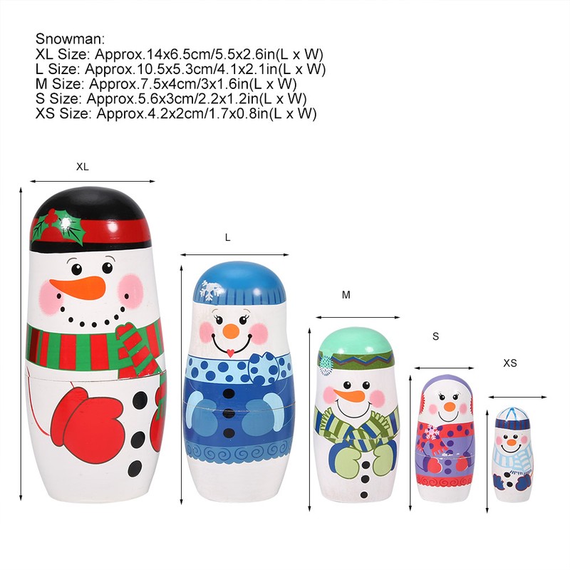 5pcs Christmas Handpainted Cute Wooden Matryoshka Dolls Russian Nesting Dolls