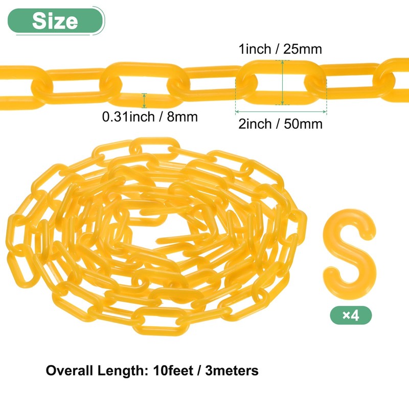 M METERXITY Plastic Barriers Chain, 10Ft Length Yellow Plastic Waterproof