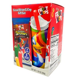Froot Loops Cereal Straw Gift Set, Collectors Cup and Edible Straws, 90's Childhood Nostalgic Treat, 1.76 Ounces