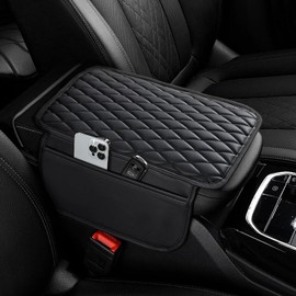 Tapete Universal para Reposabrazos de Auto 31 x 20 cm, Funda para Consola Central de Coche con Bolsillos Laterales,Accesorios para Auto, Protector de Reposabrazos Negro,para la Mayoría de Vehículos