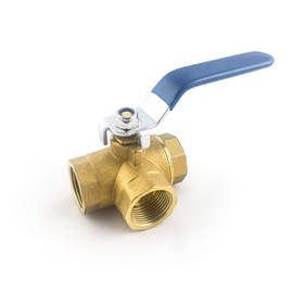 QWORK Series 3-Way (L-Port) Ball Valve, Lever Handle, NPT Female (3/4'') Made of Forged Brass 1 Pack