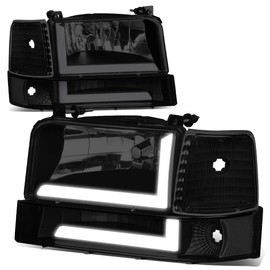 Auto Dynasty 3D LED DRL Headlight & Bumper Lamp Set Compatible with 1992-1996 Ford F-150 F-250 F-350 Bronco, Driver & Passenger Side, Chrome Housing Clear Lens