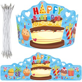 FANCY LAND Birthday Crowns for Kids Die-Cut Blue Crowns Classroom Family Birthday School VBS Party Supplies Pack of 30