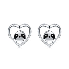 925 Sterling Silver Sloth Stud Earrings for Women Hypoallergenic Cute Heart Sloth Ear Studs for Sensitive Ears Adorable Animal Earrings Studs Jewelry Gifts for Daughter