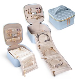 BELMOLIN - Travel Jewelry Case Organizer - Anti Tangle Storage Organizer - Leather Travel Jewelry Organizer - Portable Jewelry Travel Case - Jewelry Box - Jewelry Travel Case For Women (Sky Blue)