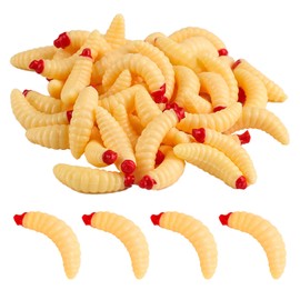 hoeslaw 50 Pcs Soft Maggot Worms Fishing Baits, 0.8" Durable Silicone Mimic Fake Dip Worm Lure Attract Bass Catfish, Upgrade Bait for Anglers Trout Lunker Freshwater Saltwater Lake Fishing