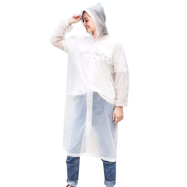 Zando Rain Ponchos for Adults Women Clear Rain Jackets Waterproof with Hood Packable Rain Jacket Unisex Disposable Travel Rain Coats for Women Lightweight White 10-12