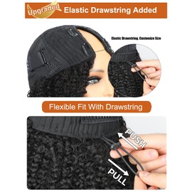 Domiso Kinky Curly V Part Wig With Invisi Drawstring Human Hair All Size Fit No Leave Out V Part Wig Human Hair Glueless Beginner Friendly 20 Inch