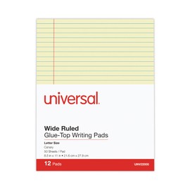 Universal 22000 Glue Top Writing Pads, Legal Rule, Letter, Canary, 50 Sheet Pads/Pack, Dozen