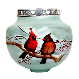hlc Cardinal Couple Bird Candle Urn - Keepsake Urn for Human Ashes with 1 Velvet Box Bag - Peaceful Memorial Affordable Keepsake Urn (9 x 8in)