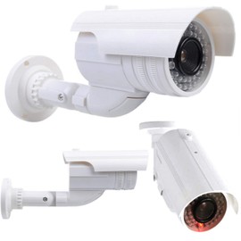 O&W Security 2 x Dummy Camera Fake Surveillance Camera with Lens with Flashing LED, Waterproof, Indoor and Outdoor Use