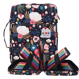 BOMKEE Colored Pencil Case 220 Slots Pencils/Gel Pens Organizer Waterproof Travel Case Zipper Carrying Portable Pencil Markers Pen Holder Bag for Painter Writers School Students (Flourishing Flowers)