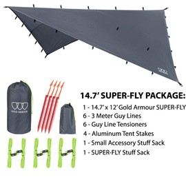Gold Armour Rainfly Tarp Hammock, Premium 14.7ft/12ft/10ft/8ft Rain Fly Cover, Waterproof Ultralight Camping Shelter Canopy, Survival Equipment Gear Camping Tent Accessories (Gray 14.7ft x 12ft)