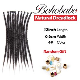 BOHOBABE 12 Inch Thin Synthetic Dreadlock Extensions 0.6cm 20 Strands Short Single End Reggae Dreadlocks Extension Brown Dreads Loc 12" (20 Strands,4#)
