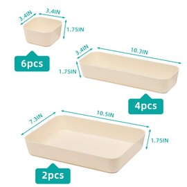 Backerysupply Juego de 12 organizadores de cajones de computadora de plástico de color beige para maquillaje, baño, oficina, cocina, cajón de almacenamiento