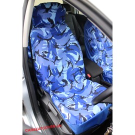 Carseatcover-UK BLUE Camouflage Waterproof Seat Covers for Cars, Vans, MPvs SUVs 4x4s - 2 x Fronts