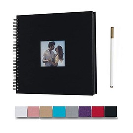 12 x 12 Inch Large DIY Scrapbook Photo Album with Cover Photo 80 Pages Hardcover Craft Paper Photo Album for Guest Book, Anniversary, Valentines Day Gifts (Black, 12 x 12 inch)