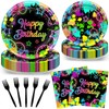 Avezano 96 PCS Neon Birthday Party Decorations Glow Neon Happy