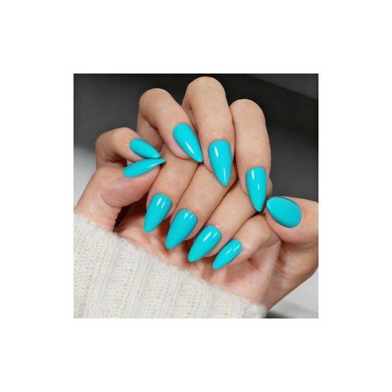 SXVME Uñas Postizas Azul Turquesa Almendradas - Uñas Acrílicas De