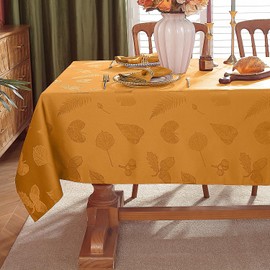 SASTYBALE Fall Tablecloth for Rectangle Tables, Jacquard Heavy Duty & Spill Proof Table Cloth with Autumn Leaves, Washable Table Cover for Thanksgiving Harvest Holidays (132 x 178cm,Amber)