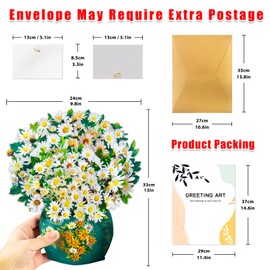 GREETING ART Pop Up Flower Card, 13 inch Daisies Paper Flower Bouquet Greeting Cards with Note Cards & Envelope, Birthday, Mother’s Day, Thank You, Get Well Gifts for Women Wife Mom Daughter