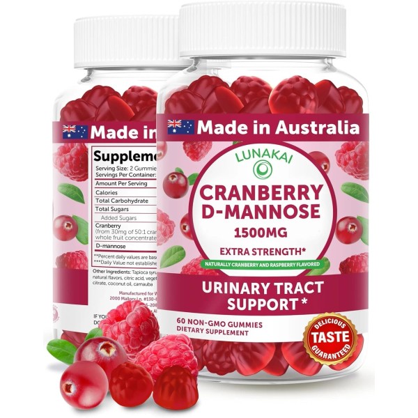 Lunakai Cranberry & D-Mannose 60 Gummies Non-GMO USA Made Urinary