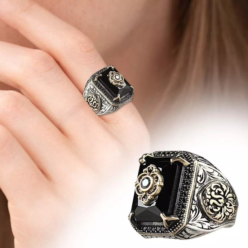 Anillo Vintage De Acero Inoxidable Con Piedras Preciosas